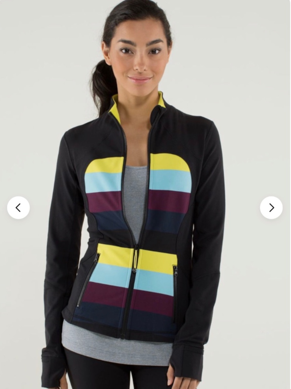 NWT LULULEMON Forme Jacket Zip Cuffins Black Pow Stripe Split Pea Luon